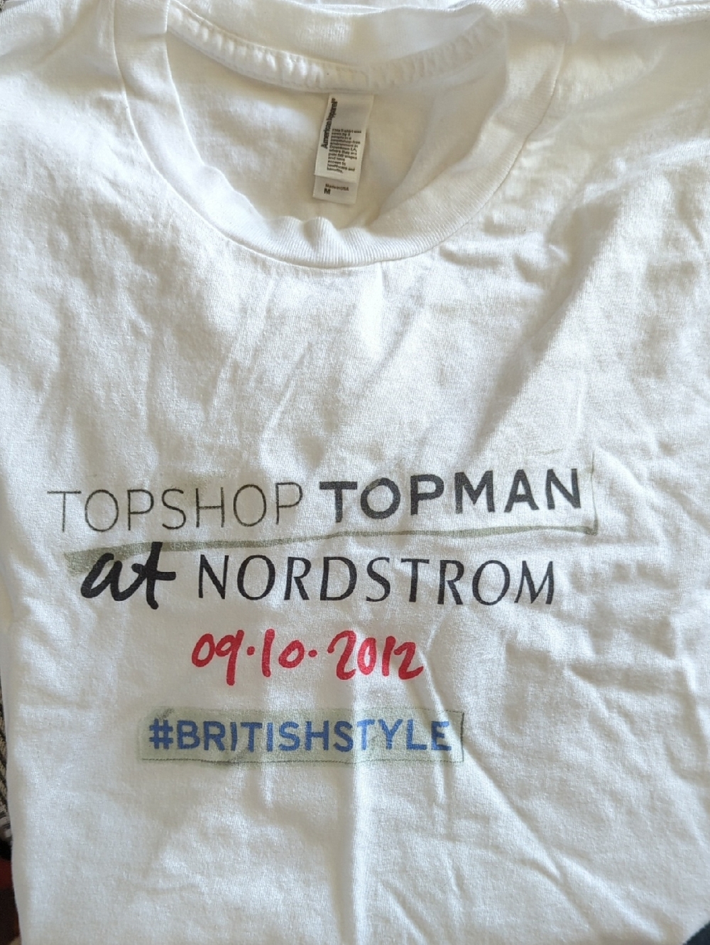 American Apparel White Graphic Tee with Black, Red and Blue Print